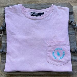 Vintage Polo‎ by Ralph Lauren Youth Sz Medium Lt. Pink Cotton Graphic Pocket Tee